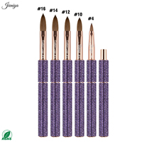 Pinceaux en acrylique Kolinsky ovales à manche métallique avec strass violets, outils de nail art de qualité supérieure pour gel de construction 3D