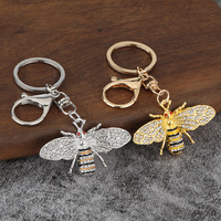 Porte-clés mousqueton abeille scintillant, incrusté de strass, design 3D, accessoire de mode de luxe, en alliage de zinc, découpe et impression, pour sac