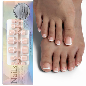 Lot de 120 faux ongles de manucure et pédicure, design français, courts, carrés, à presser, pour la beauté des ongles - Product Image 2