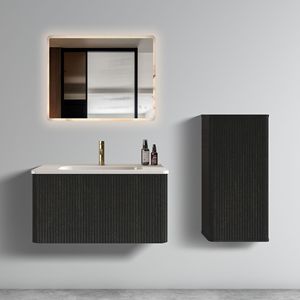 Db U057 Etna30W 30 In Striped Brushed Black Oak <b>Floating</b> Bathroom Vanity With White Ceramic Sink Modern Contemporary Design - Product Image 4