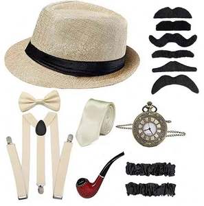 Büyük Gangster Cosplay kostüm <span class=keywords><strong>1920s</strong></span> Mens gangsterler aksesuarları set-fedora Newsboy şapka jartiyer kollukları bağlı papyon - Product Image 2