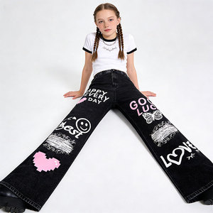 Pantaloni per Bambini con Stampa Cartoon, Jeans Vintage a Gamba Dritta per Ragazzi, Pantaloni <span class=keywords><strong>Cargo</strong></span> in Denim Strappati, Jeans Larghi per Ragazze Adolescenti - Product Image 4