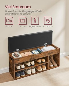 SENYU Rustic Wood <b>Shoe</b> <b>Storage</b> Bench <b>with</b> Cushioned <b>Seat</b> 2-Tier Shelving Entryway Organizer Furniture for Home Use - Product Image 4