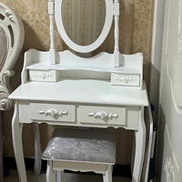 Ensemble coiffeuse moderne européen avec miroir rotatif à 360°, tabouret rembourré et 4 tiroirs, montage facile pour chambre et appartement