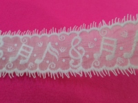 Dentelle à franges blanche tendance de qualité supérieure, dentelle soluble à l'eau brodée de notes de musique et de cœurs pour la décoration de robes et de vêtements féminins