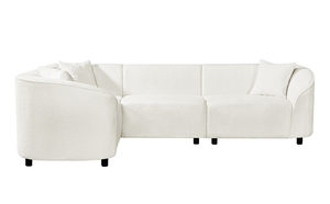 L-Shaped Curved Contemporary Sectional <b>Sofa</b> Set in Beige Plush 4-Seater Modular Design & Premium Boucl Upholstery - Product Image 2