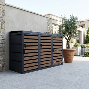 Armoire de rangement extérieure <span class=keywords><strong>3</strong></span> portes en acier galvanisé effet bois pour poubelle et <span class=keywords><strong>abri</strong></span> à déchets - Product Image 2