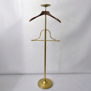 Vintage Brass <b>Valet</b> Stand with Wooden Suit Hanger Freestanding <b>Clothes</b> Rack Coat Jacket Trouser Organizer Bedroom Dressing Room - Product Image 1