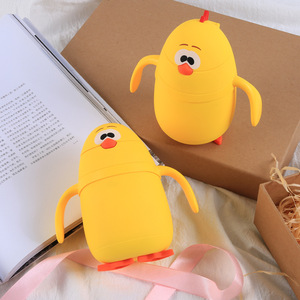 Nouvelle tasse en verre à double paroi avec poignée, motif poulet jaune mignon, avec couvercle à paille gradué, résistante à la chaleur, cadeau pour enfants, mug à eau - Product Image 1