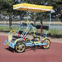 Oferta Especial Cuadriciclo Eléctrico Surrey para 4 Personas Bicicleta Familiar de 4 Ruedas a Pedales Divertida Bicicleta Surrey Tándem de 4 Asientos