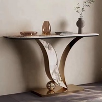 Tables d'entrée modernes pour le hall d'entrée, table d'appoint étroite avec plateau en faux marbre blanc pour l'entrée/le couloir/le salon, doré