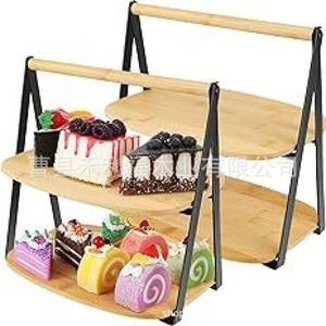 Estante de madera de doble capa para postres, soporte de exhibición para pasteles, organizador de alimentos para fiestas - Product Image 1