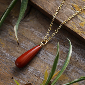 Crystal Teardrop Pendant Necklace 18K Gold Plated Natural Stone Lapis Lazuli Rose Quartz Amazonite <b>Red</b> Stone Unisex Everyday - Product Image 2
