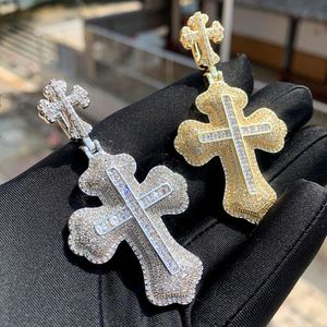 Collana Tennis con Ciondolo a Croce 3D Stratificata, Micro Pave CZ 5A, Croce a Due Strati, Placcata <span class=keywords><strong>in</strong></span> <span class=keywords><strong>Oro</strong></span> <span class=keywords><strong>Bianco</strong></span>, <span class=keywords><strong>Gioielli</strong></span> Hip-Hop per Rapper - Product Image 4
