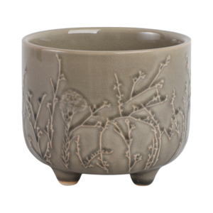 Vaso rotondo in gres goffrato per piante da interno e decorazioni per la casa, ideale per esporre su scaffali e patii - Product Image 1