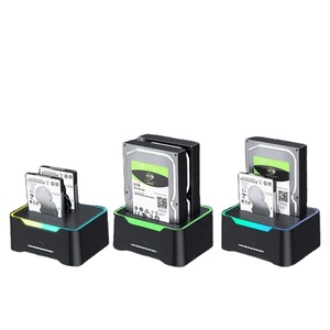USB Type-C 3.1 để SATA kép bay RGB đèn hiệu ứng đĩa cứng cơ sở 2.5/ 3.5inch HDD SSD bên ngoài ổ cứng Thùng - Product Image 4