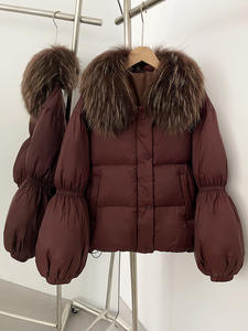 OUDINA Nieuwe Mode Korte Witte Eendenveren Dikke Warme Lantaarnmouw Vosbont Jassen Dames Donsjas - Product Image 2