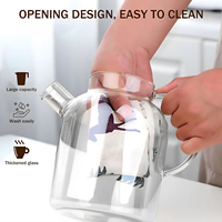 Verre résistant au froid et à la chaleur avec poignée en bambou transparente 1000ml 1800ml pour thé aux fruits, thé aux herbes, eau glacée, pichet à eau en verre