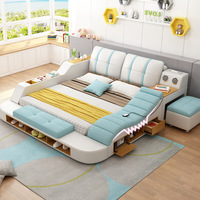 Tatami Multifunktions-Smart-Bett mit Massage und Beamerrahmen, Leder-Doppelbett, Kingsize-Betten, Moderne Schlafzimmermöbel-Sets