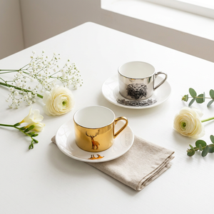 Ensemble tasse et soucoupe à café en porcelaine à effet miroir électrolytique créatif, design de dessin animé, style minimaliste européen nordique pour café - Product Image 3