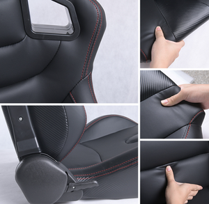 <span class=keywords><strong>Asientos</strong></span> Deportivos <span class=keywords><strong>Recaro</strong></span> Reclinables de Cuero PVC Negro con Costuras Negras y Respaldo de Cuero Carbono - Product Image 4