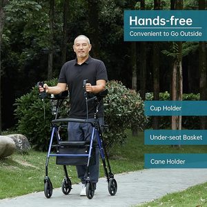 Bốn bánh xe Gấp chiều cao có thể điều chỉnh thép rollator Walker với Ghế di động AIDS Trọng lượng nhẹ rollator cho người khuyết tật - Product Image 2