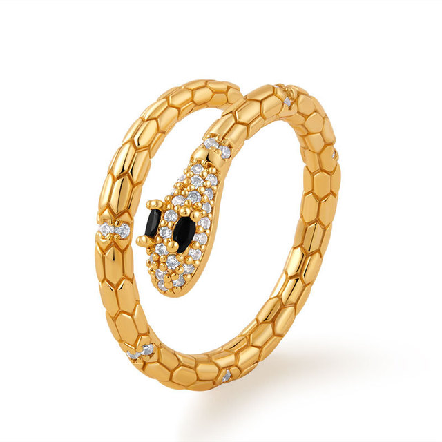 Joyas De Disenador Luxury Snake Shaped Open Ring Adjustable Gold Rhinestone Snake Ring for Women Anillo De Snake