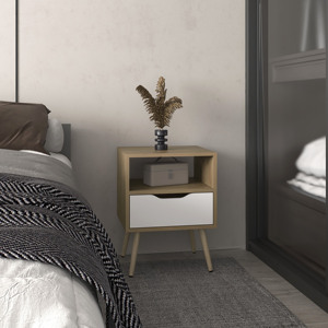 Wenden 21 Inch High Nightstand One Drawer One <b>Open</b> Shelf Natural Oak White - Product Image 1