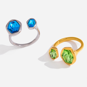 Bague géométrique en zircon, sertie de pierres en acier inoxydable, bijoux de mode pour femmes, cadeau - Product Image 1