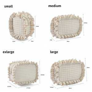 Trousse de Toilette Grande en Coton à Fermeture Éclair pour Femme, Sac de Rangement de Voyage, Trousse de Maquillage à Volants en Gingham - Product Image 6