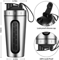 Bouteille d'eau pour le sport, Shaker de protéines, en acier inoxydable, de 28Oz, avec fenêtre de mesure Visible anti-fuite et boule de mélange