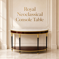 Console en marbre néoclassique royal, structure en bois massif et cuivre doré pour entrée de villa, meuble sur mesure