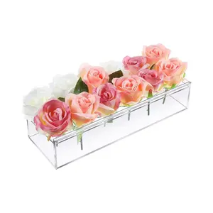 Ustom-jarrón acrílico transparente para bodas, florero rectangular para decoración del hogar