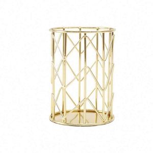 New Design Office Desk Organizers Desktop Metal Flower <b>Pen</b> Holder with WIRE MESH ROSE <b>Gold</b> Magnet <b>Pen</b> Bin Pencil Cup Holder - Product Image 2