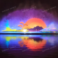 Structure d'imagerie par projection laser sur écran d'eau et diffusion de brume pour créer une ambiance nocturne immersive dans les lieux en bord de mer