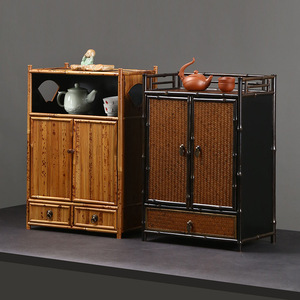 Xiangfei Bamboo Tea Cabinet Square Antique Storage Shelf For Tea Set Display Solid Wood Craft Product - Product Image 2