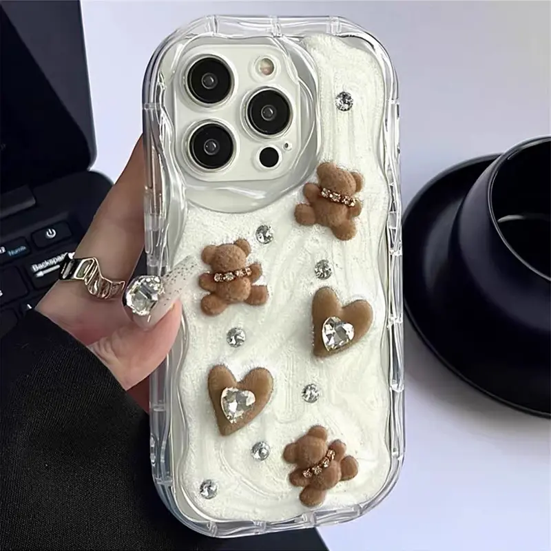 Electroplating Diamond Bear Star With Bead Bracelet Drop Glue TPU Phone Cover Case For Iphone 7 8 X Xr Xs 11 12 13 14 15 Pro Max