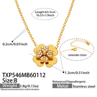 Set Perhiasan Kalung Gelang Bunga Empat Daun Zirkon Baja Anti Karat Grosir MC974 Lapis Emas 18k Anting Stud Delikat
