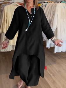 Nuovo Completo Estivo da <span class=keywords><strong>Donna</strong></span> in Tinta Unita Casual a Maniche Lunghe in Cotone e Lino <span class=keywords><strong>Taglie</strong></span> Forti - Product Image 3