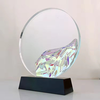 Logo coloré gravé étoile trophée Design rond arc-en-ciel cristal cercle verre prix plaque trophée