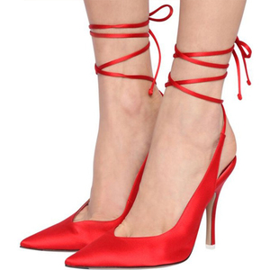 รองเท้าส้นสูงแบบไขว้สายผ้าไหมสำหรับผู้หญิง ส้นเข็ม ปลายแหลม แบบสวมเปิดส้น ไซส์ใหญ่ 47 - Product Image 2