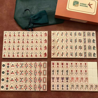 Ensemble de tuiles de mahjong américaines vintage en cuivre pour collectionneur de pièces de monnaie, 160 pièces en acrylique, gravées en bambou naturel, avec tapis cadeau