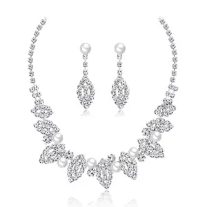 DAIHE Modeschmuck Crystal Pearl Drop Ohrringe Set Luxus 2 teile/satz Strass Braut Ohrring Halsketten Schmuck Sets Für Mi