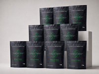 Sachet d'emballage souple refermable de qualité alimentaire, noir mat, imprimé sur mesure, avec fermeture éclair, pour mélange de café et poudre de suppléments