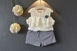 Conjuntos de Ropa de Dos Piezas Casuales de Verano para Niñas, al por Mayor, de Alta Calidad, Estilo Europeo, en Poliéster/Algodón con Estampados - Product Image 3