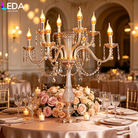 Candélabre LEDA à 7 bras en cristal doré, centre de table LED pour mariage, porte-bougie en cristal pour événements, banquets et décorations de fête