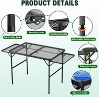 Table d'extérieur portable 2x1.3 FT Camping pique-nique gril Table maille bureau poignée de transport hauteurs réglables pour jardin