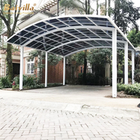 Abri d'auto extérieur moderne en aluminium pour 2 voitures Garage de stationnement à toit arqué en polycarbonate étanche Abri de garage en métal élégant