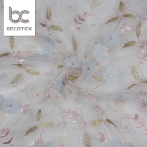 <span class=keywords><strong>2025</strong></span> 3D pháp Chất lượng cao thêu hoa lưới 3D Mạng Che Mặt đám cưới Hoa sequin ren vải - Product Image 4