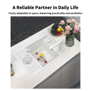 Wastafel Bar <span class=keywords><strong>Mini</strong></span> YEETE Putih - Wastafel Tunggal Kompak dengan Pembersih Cangkir Tersembunyi untuk Kedai Kopi dan Pulau Dapur - Product Image 2